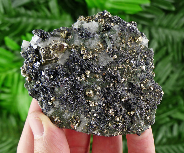 Pyrite with Sphalerite on Calcite, Sphalerite, Pyrite Cubes, Natural Crystal, Natural Mineral, Raw Crystal, Healing Crystal B821