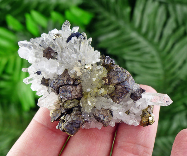 Quartz with Chalcopyrite, Natural Crystal, Raw Mineral, Crystal Cluster, Milky Quartz B837