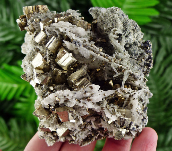 Quartz with Pyrite, Sphalerite, Chlorite and Calcite, Raw Minerals, Natural Crystals, Fool's Gold, Crystal Cluster, Sphalerite B1044