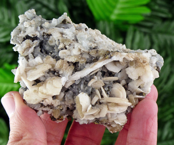 Quartz with Calcite and Chalcopyrite, Natural Crystal, Raw Mineral, Crystal Cluster, Milky Quartz B651