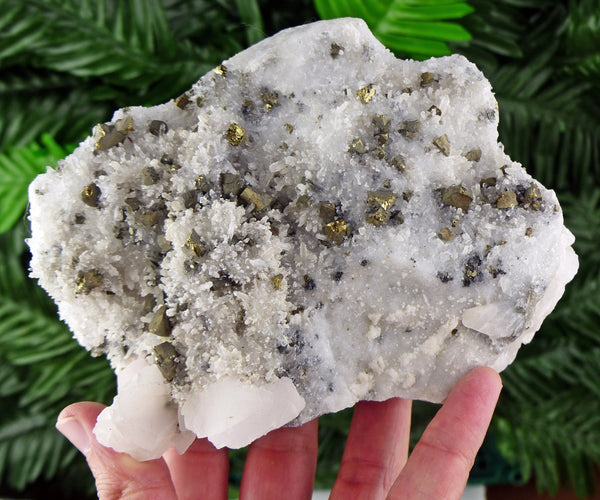 Big Quartz with Chalcopyrite and Calcite on Back Side, Natural Crystal, Raw Mineral, Crystal Cluster, Milky Quartz B1070