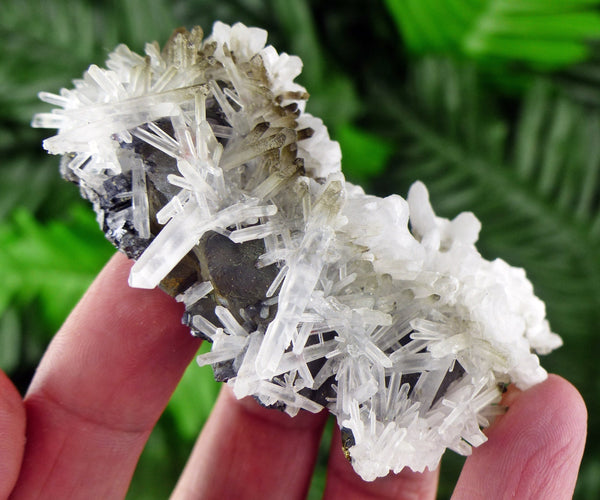 Clear Quartz with Calcite and Chlorite, Quartz Crystal, Chlorite Crystal, Calcite Stone, White Calcite B645