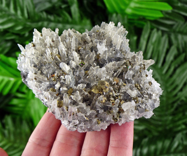 Clear Quartz with Chalcopyrite and Calcite, Natural Crystal, Raw Mineral, Crystal Cluster, Milky Quartz B678