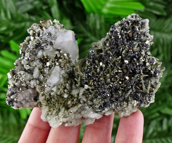 Quartz with Pyrite, Sphalerite and Calcite, Raw Crystal, Natural Mineral, Crystal Cluster B1235