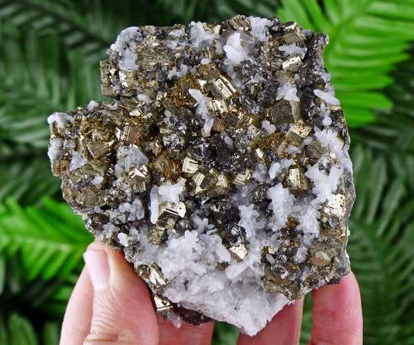 Quartz with Sphalerite and Pyrite, Raw Minerals, Natural Crystals, Chlorite, Fool's Gold, Crystal Cluster, Sphalerite B1436