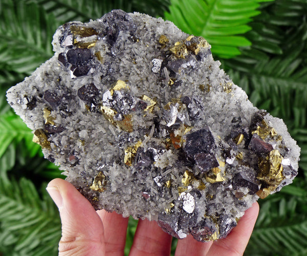 Amazing Quartz with Shiny Galena and Chalcopyrite, Raw Crystal, Mineral, Natural Crystal, Quartz Cluster B1469