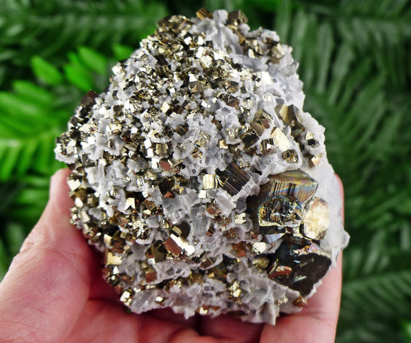 Amazing Shiny Pyrite with Quartz and Calcite, Raw Crystal, Natural Mineral, Spirituality Crystal, Mineral Specimen B1463