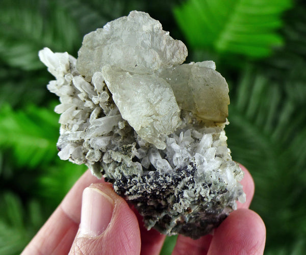 Calcite with Chlorite on Quartz, Quartz Crystal, Chlorite Crystal, Calcite Stone, Raw Crystal, Natural Mineral,Mineral Specimen B1582