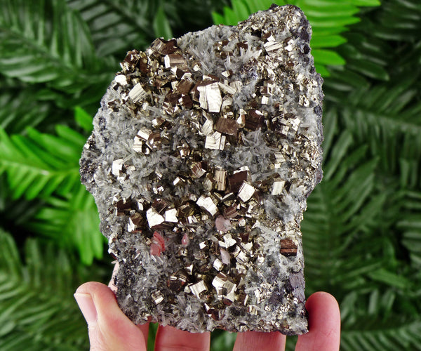 Quartz with Pyrite and Calcite with Hematite, Raw Minerals, Natural Crystals, Pyrite Cubes, Fool's Gold, Crystal Cluster B1596