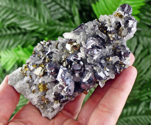 Amazing Quartz with Shiny Galena and Chalcopyrite, Raw Crystal, Mineral, Natural Crystal, Quartz Cluster B1281