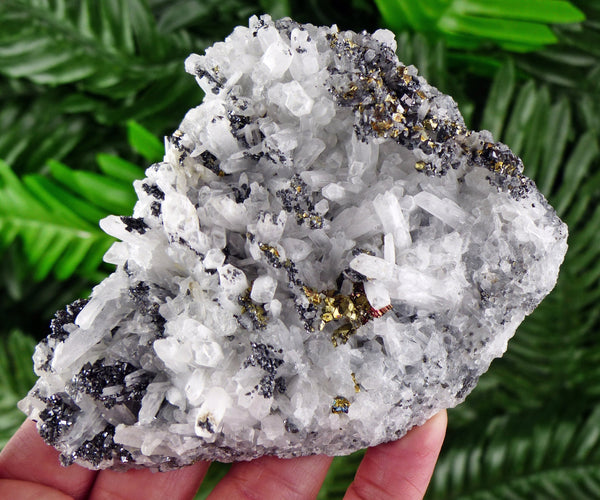 Quartz with Pyrite and Galena, Quartz Crystal, Raw Crystal, Natural Mineral, Crystal Cluster B1736