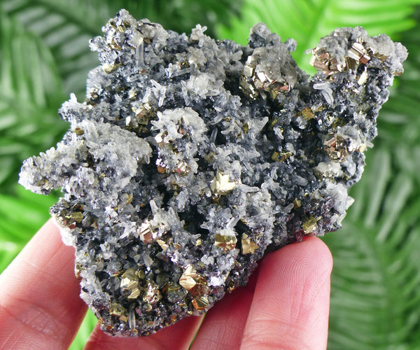 Shiny Pyrite with Quartz and Sphalerite, Raw Crystal, Natural Mineral, Spirituality Crystal, Mineral Specimen B1622