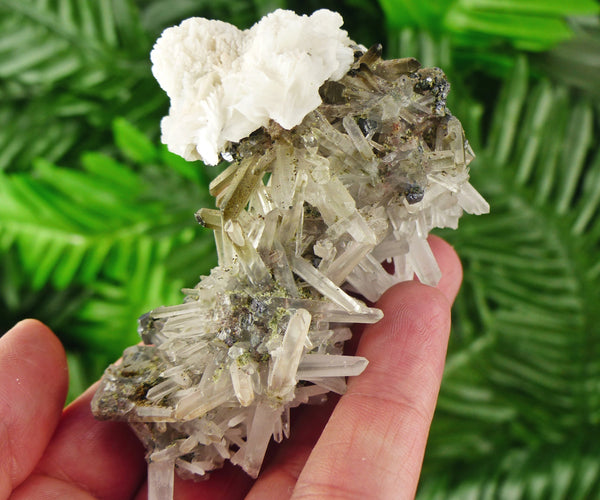 Quartz with Chlorite and Calcite, Quartz Crystal, Chlorite Crystal, Calcite Stone, White Calcite B2040