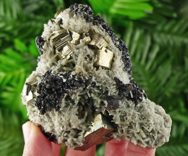 Rare Iridescent Pyrite with Sphalerite and Prasem Quartz, Raw Crystal, Natural Mineral, Spirituality Crystal, Mineral Specimen B1373