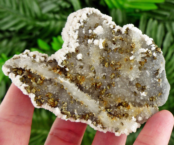 Rare Quartz with Chalcopyrite and Snow-White Calcite, Raw Crystal, Natural Mineral, Healing Crystal, Spirituality, Mineral Specimen B2397