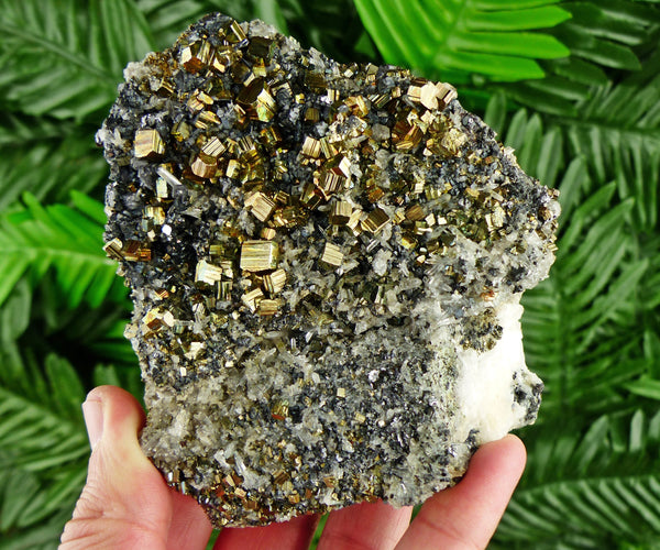 Amazing Shiny Pyrite Crystals with Quartz and Sphalerite, Raw Crystal, Natural Mineral, Healing Crystal, Mineral Specimen B2430