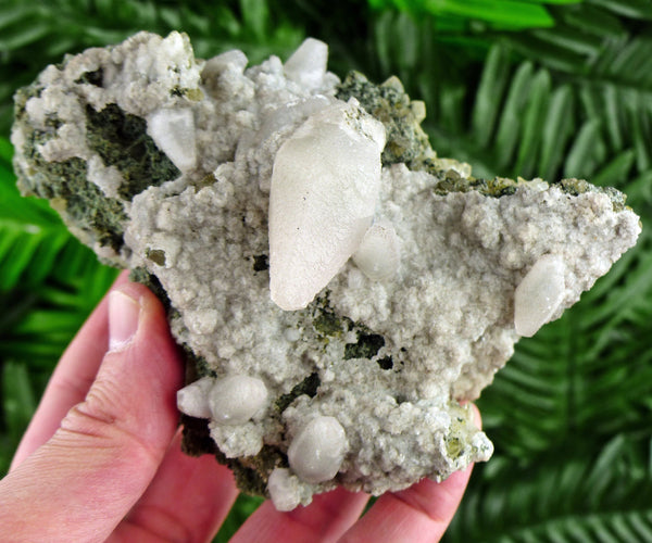 Amazing and Rare Big Clear Quartz with Epidote Inclusions fully covered with Calcite, Raw Crystal, Natural Mineral, Mineral Specimen B2187