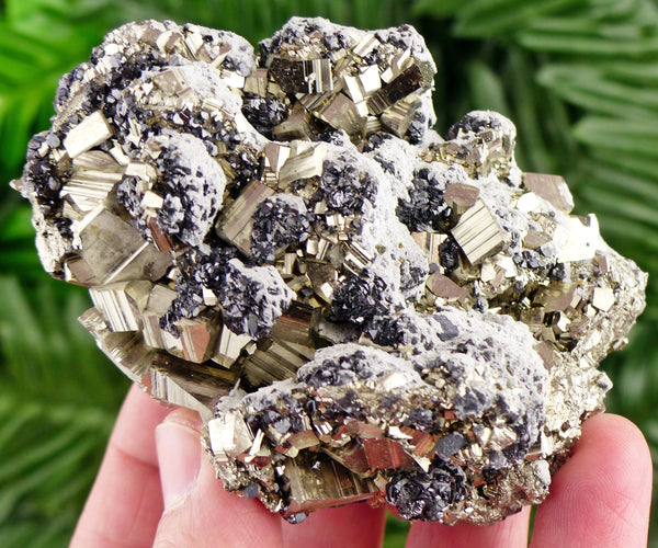 Shiny Big Pyrite Crystal with Calcite and Sphalerite, Raw Crystal, Natural Mineral, Healing Crystal, Spirituality, Mineral Specimen B2225