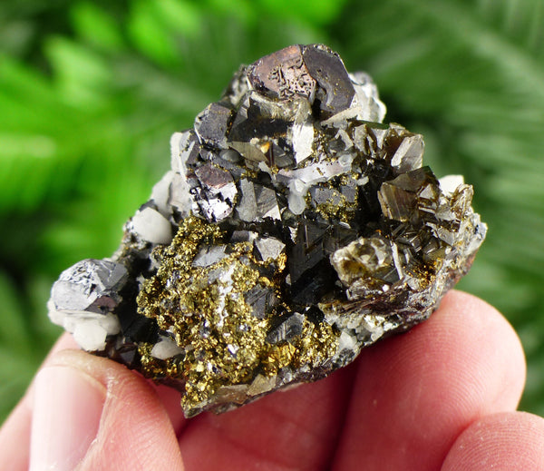 Amazing Quartz with Chalcopyrite and Gem Sphalerite var. Cleiophane, Pyrite Cube, Raw Crystal, Natural Mineral, Crystal Cluster B2539