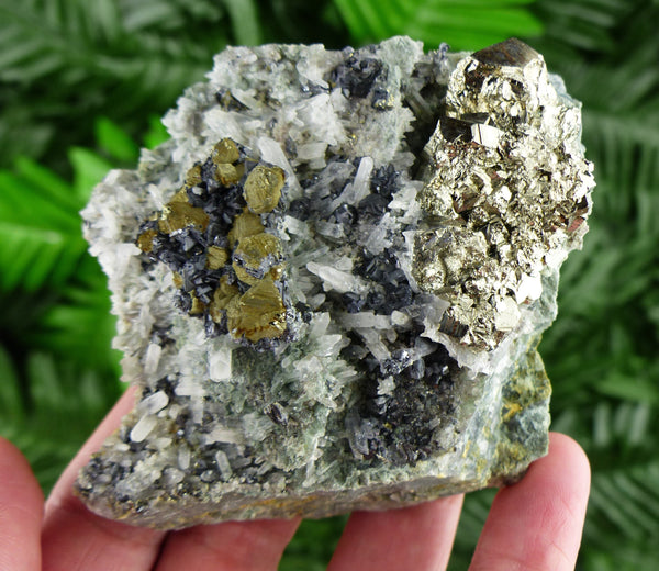 Amazing Pyrite with Quartz, Chalcopyrite and Sphalerite, Raw Crystal, Natural Mineral, Healing Crystal, Spirituality Crystal B2606