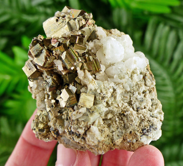 Very Shiny Pyrite Crystal with Calcite, Raw Crystal, Natural Mineral, Healing Crystal, Spirituality Crystal, Mineral Specimen B2636