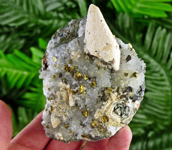 Amazing Quartz with Chalcopyrite and Calcite, Raw Crystal, Natural Mineral, Mineral Specimen B2710