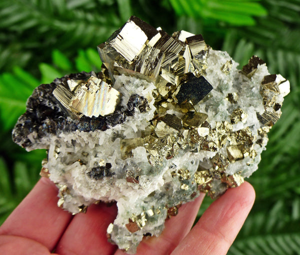 Amazing Shiny Pyrite Crystals with Milky Quartz and Sphalerite, Raw Crystal, Natural Mineral, Healing Crystal, Mineral Specimen B2982