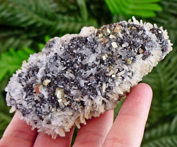 Amazing Quartz with Sphalerite, Pyrite, and Calcite, Raw Crystal, Natural Mineral, Healing Crystal, Mineral Specimen B3258