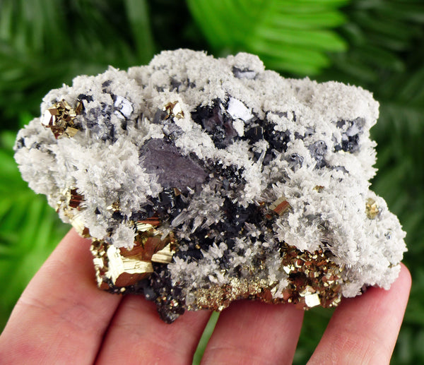 Amazing Quartz with Shiny Galena, Pyrite, Sphalerite and White Calcite, Raw Crystal, Mineral, Natural Crystal, Quartz Cluster B3028