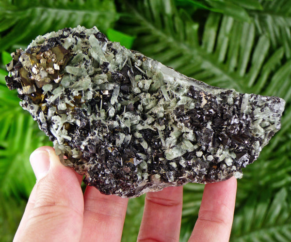 Amazing Green Prasem Quartz with Sphalerite and Pyrite, Raw Crystal, Natural Mineral, Healing Crystal, Mineral Specimen B3373