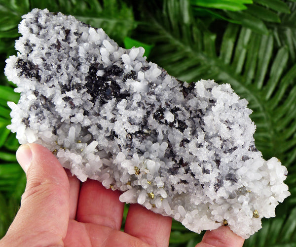 Amazing Milky Quartz with Black Sphalerite and Chalcopyrite, Raw Crystal, Natural Mineral, Healing Crystal, Mineral Specimen B3345