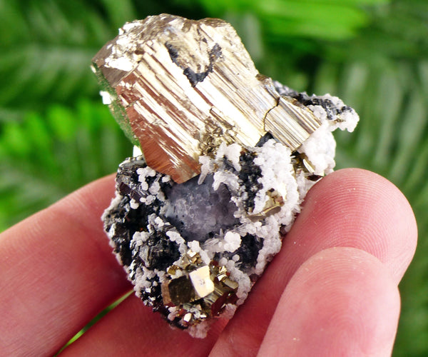 Amazing Shiny Pyrite with Sphalerite and Calcite, Raw Crystal, Natural Mineral, Healing Crystal, Mineral Specimen B3362