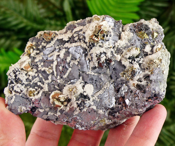 Rare Galena with Pyrite, Sphalerite, and Calcite, Raw Crystal, Natural Mineral, Healing Crystal, Mineral Specimen B3254