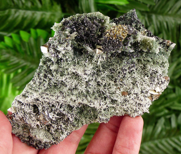 Amazing Green Prasem Quartz with Sphalerite and Chalcopyrite, Raw Crystal, Natural Mineral, Healing Crystal, Mineral Specimen B3446