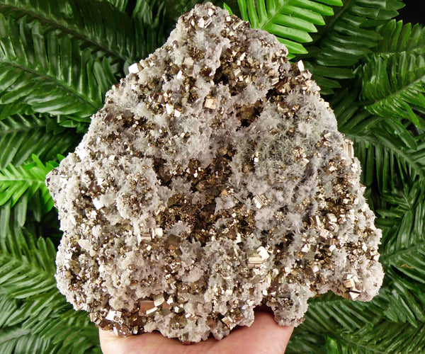 Museum Big Shiny Pyrite with Quartz and Calcite, Raw Crystal, Natural Mineral, Healing Crystal, Mineral Specimen B3839