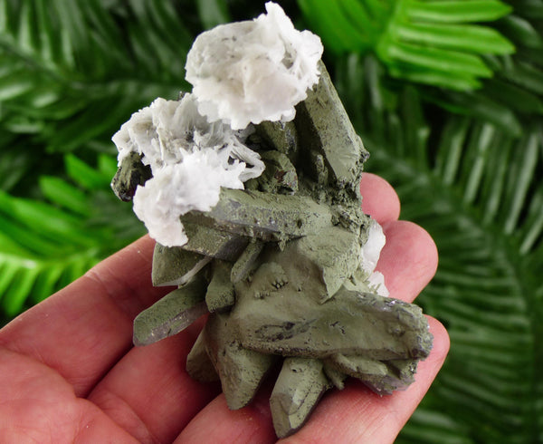 Amazing Military Green Quartz fully cover with Chlorite and White Calcite , Crystal, Mineral, Natural Crystal from Bulgaria B3898