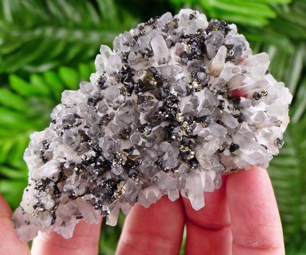 Clear Quartz with Sphalerite, Pyrite, and Hematite, Raw Crystal, Natural Mineral, Healing Crystal, Mineral Specimen B3836